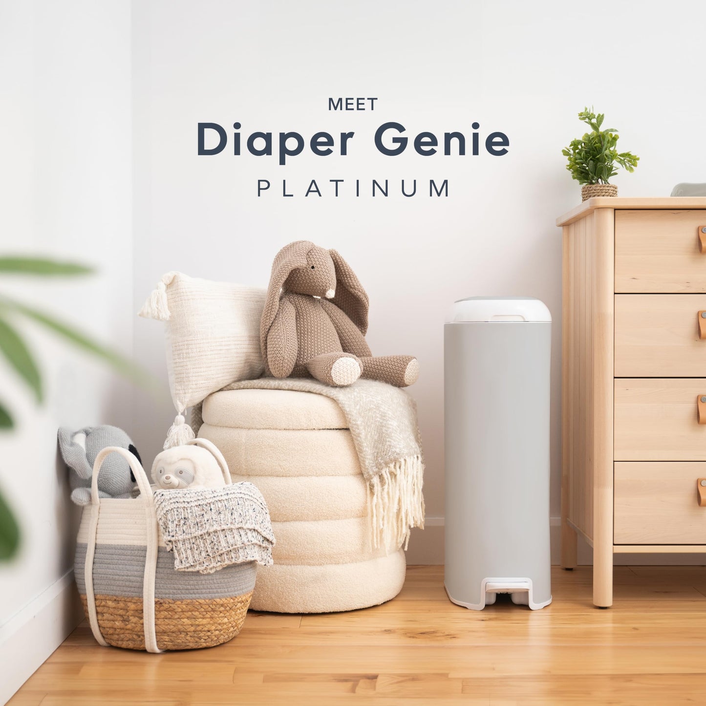 Diaper Genie Platinum Diaper Pail, Stone Grey - Made in Durable Stainless Steel and Includes 1 Easy Roll Refill with 18 Bags - Available at All In One Marketplace Canada
