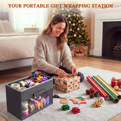 Over Door Wrapping Paper Organizer Storage with 3 Removable Drawers & Side Pockets – Dual Use Design with Elastic Straps – Christmas Gift Wrap Storage for Ribbons, Bows, Ornament and Other Tools 1Pack 🍁 All In One Marketplace Canada