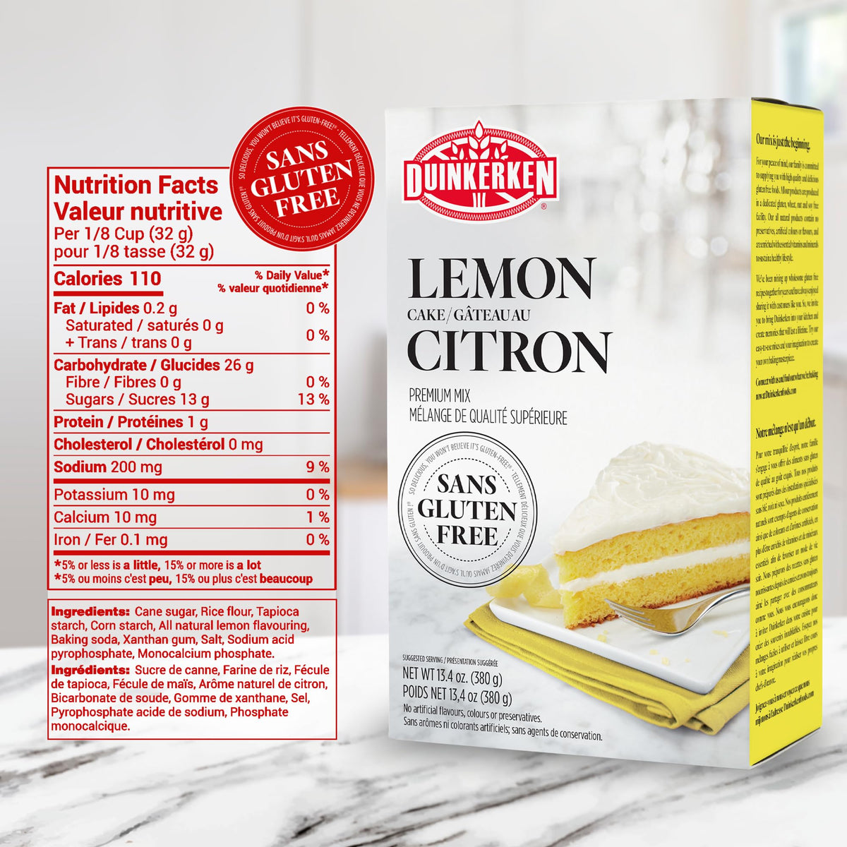 Gluten Free Lemon Cake Mix by Duinkerken - Gluten Free Cake Mix - Made with All Natural Ingredients - Easy to Make - Allergen-Free - Made in Canada - 380g 🍁 All In One Marketplace Canada