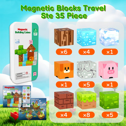 Magnetic Blocks Magnetic Building Blocks Cubes - 35PCS Tin Box Magnet Toys Travel Set STEM Educational for Kids Ages 4-8, 6-8, 8-12 Year Old Boys and Girls Birthday Christmas 🍁 All In One Marketplace Canada