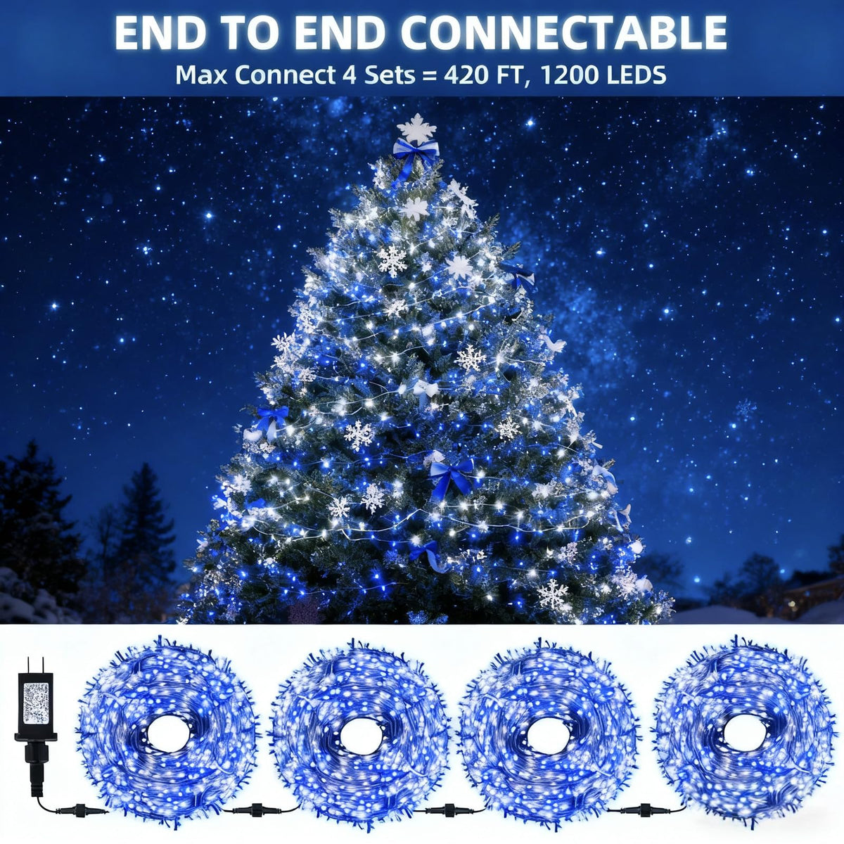 MZD8391 105FT 300LED Christmas Light, Christmas Tree Light, Blue White 🍁 All In One Marketplace Canada