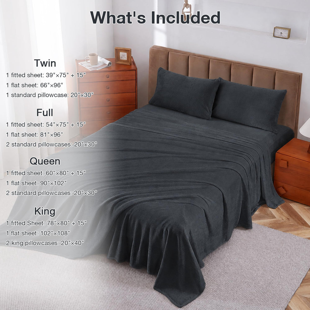 Softan Fleece Sheets, Soft as Flannel, Queen, Dark Grey 🍁 All In One Marketplace Canada
