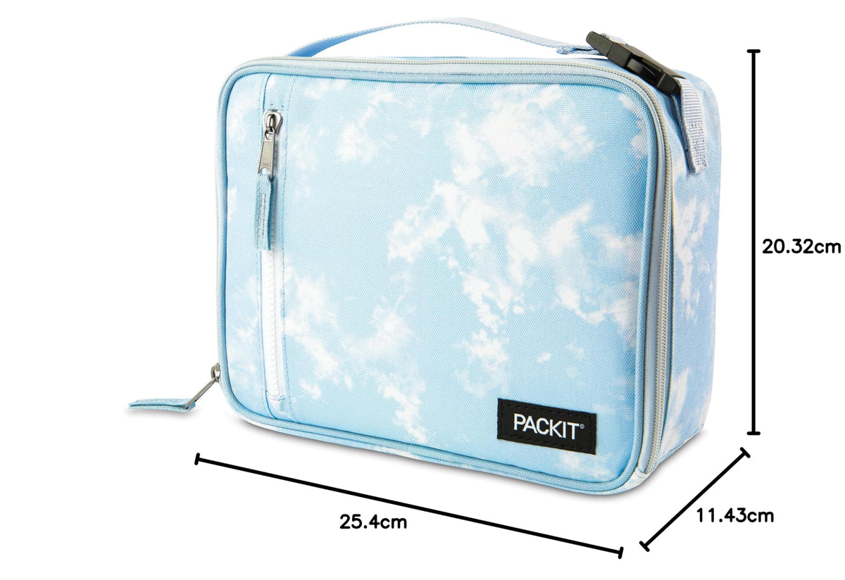 PackIt Freezable Classic Lunch Box, Blue Sky, Built with EcoFreeze Technology, Collapsible, Reusable, Zip Closure with Zip Front Pocket and Buckle Handle, Perfect for School Lunches