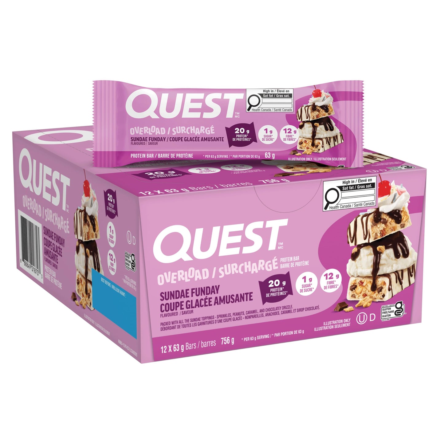 Quest Nutrition Overload Protein Bar, Sundae Funday Flavour, Protein Bars, Gluten Free, 12ct 🍁 All In One Marketplace Canada