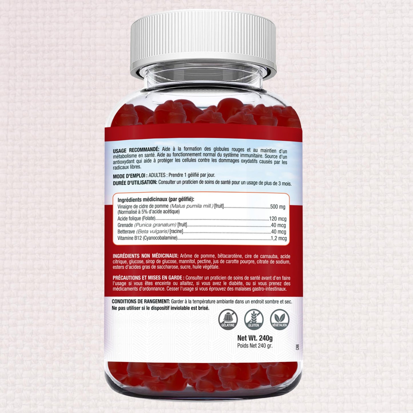 Herbion Naturals Apple Cider Vinegar Gummy with Folic Acid, Pomegranate, Beetroot & vitamin B12, source of Antioxidants to maintain Good Health & Metabolism, 60 Pectin Gummies for Adults, Apple Flavour - Available at All In One Marketplace Canada
