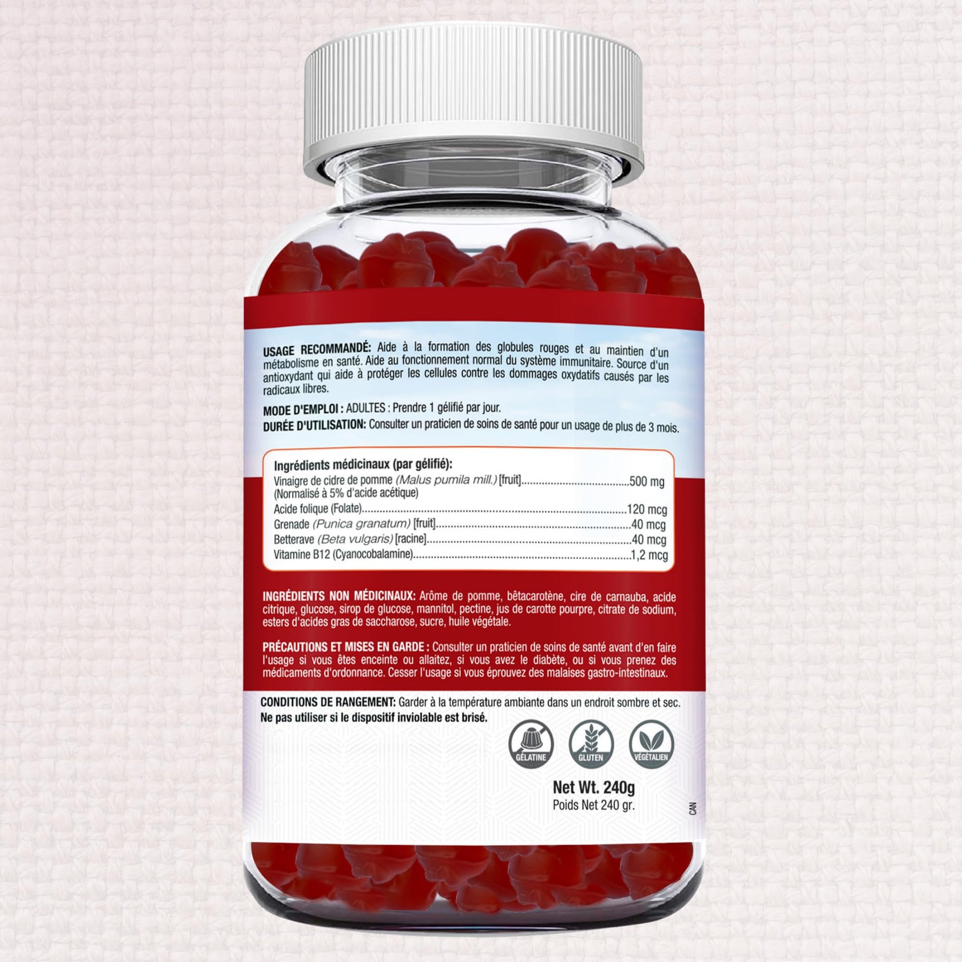 Herbion Naturals Apple Cider Vinegar Gummy with Folic Acid, Pomegranate, Beetroot & vitamin B12, source of Antioxidants to maintain Good Health & Metabolism, 60 Pectin Gummies for Adults, Apple Flavour - Available at All In One Marketplace Canada
