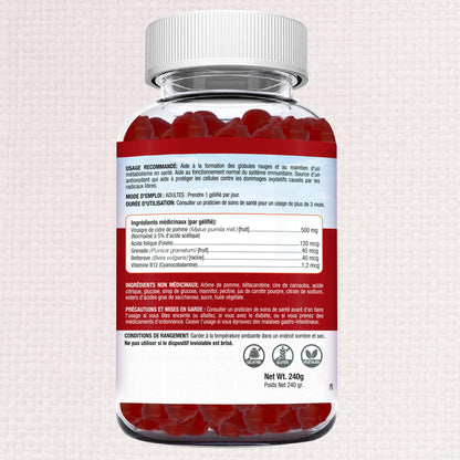 Herbion Naturals Apple Cider Vinegar Gummy with Folic Acid, Pomegranate, Beetroot & vitamin B12, source of Antioxidants to maintain Good Health & Metabolism, 60 Pectin Gummies for Adults, Apple Flavour - Available at All In One Marketplace Canada