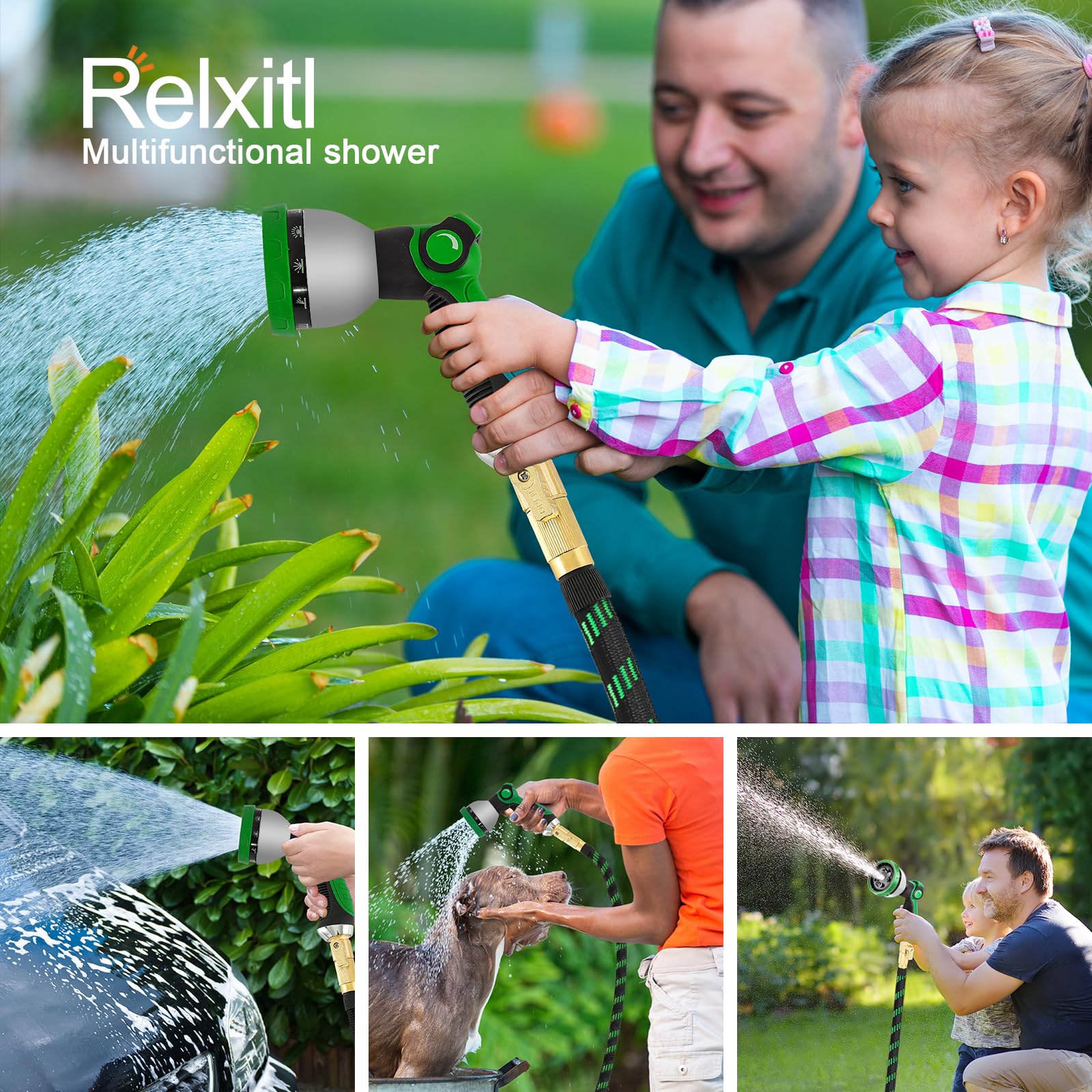 Expandable Garden Hose 100ft Flexible Water Hose, 10 Function Sprayer Nozzle, 3/4 Inch Solid Metal Fittings Lawn Yard Garden Outdoor Hose(Black and Green)