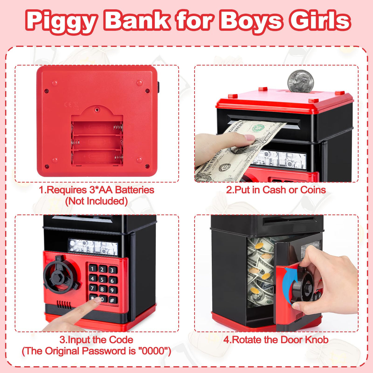 Refasy Children Toy for 5-7 Year Old Girls,Piggy Banks Toy for 8-16 Year Old Girls Boys Birthday Gifts Toy Gifts for Kids Coin ATM Electronic Piggy Banks Toys Great Christmas Ideas for Kids Red 🍁 All In One Marketplace Canada