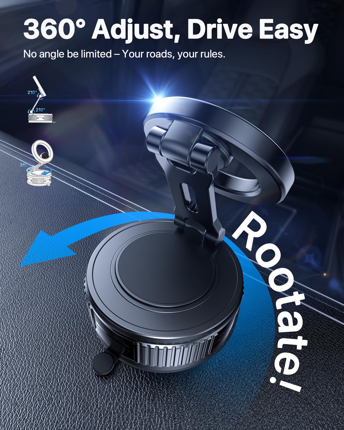 Miracase 2026 for MagSafe Car Mount: [Ultra-Strong Vacuum Suction + Handlebar] 360° Rotatable Handlebar Mount, Car Phone Holder for All Phone Models