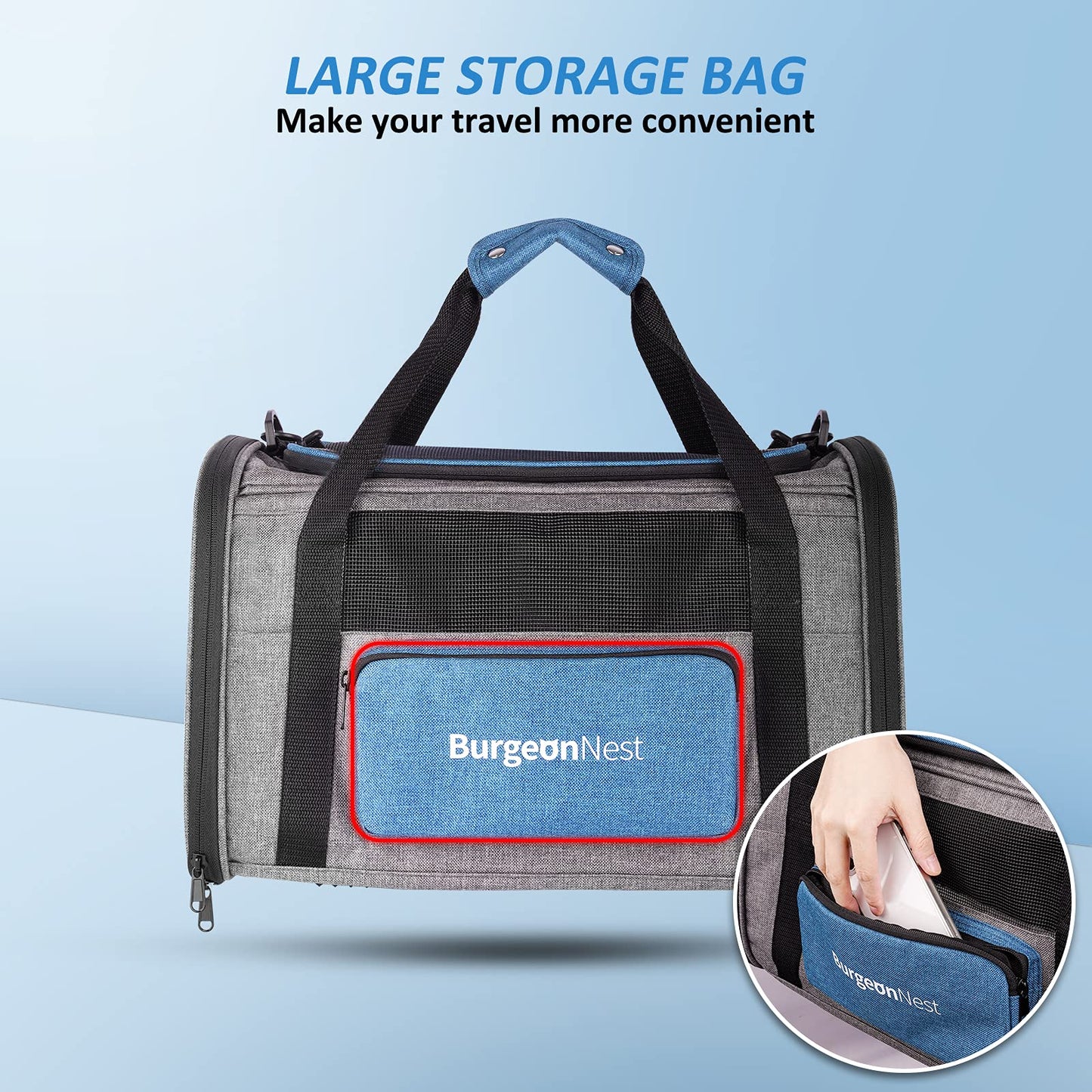 BurgeonNest Cat Carriers for Medium Cats Under 25 lbs, Pet Carrier for Cats with Unique Side Bag,Top Load Small Pet Carrier Soft-Sided Escape Proof with 4 Ventilated Windows