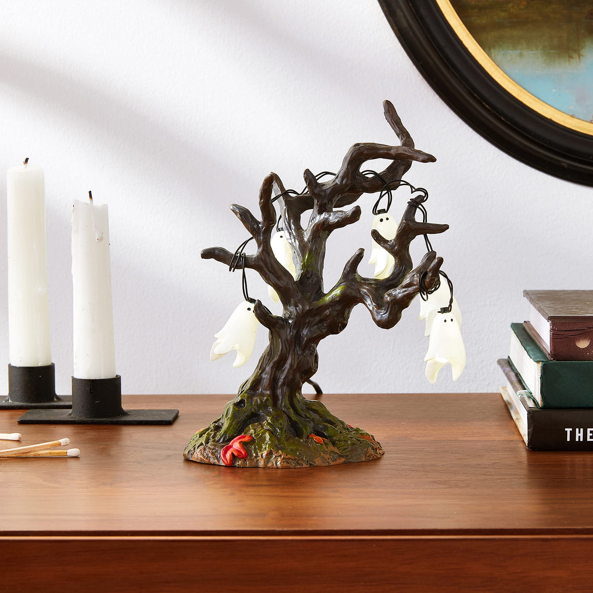 Department 56 6005571 Village Collection Accessories Halloween Ghost Tree Lit Figurine, 6.75 Inch, Multicolor