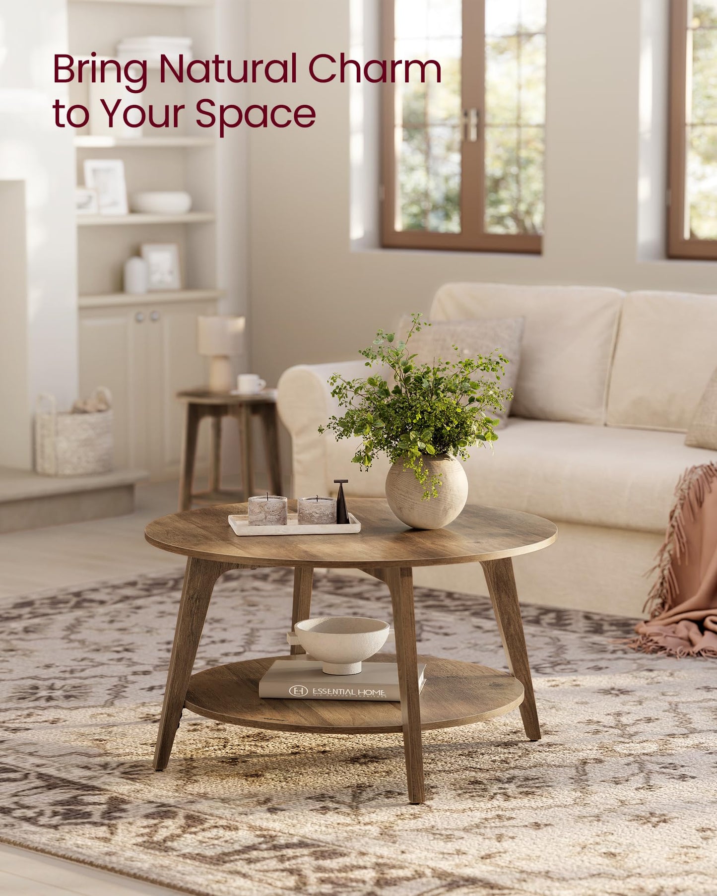VASAGLE MAEZO Collection - Round Coffee Table, 2-Tier Center Table with Storage, Tapered Legs, Curved Transitions, 80 x 45 cm, Easy Assembly, for Living Room, Honey Brown ULCT243K41 VASAGLE