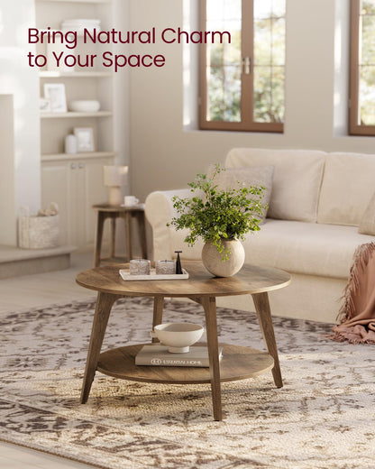 VASAGLE MAEZO Collection - Round Coffee Table, 2-Tier Center Table with Storage, Tapered Legs, Curved Transitions, 80 x 45 cm, Easy Assembly, for Living Room, Honey Brown ULCT243K41 VASAGLE