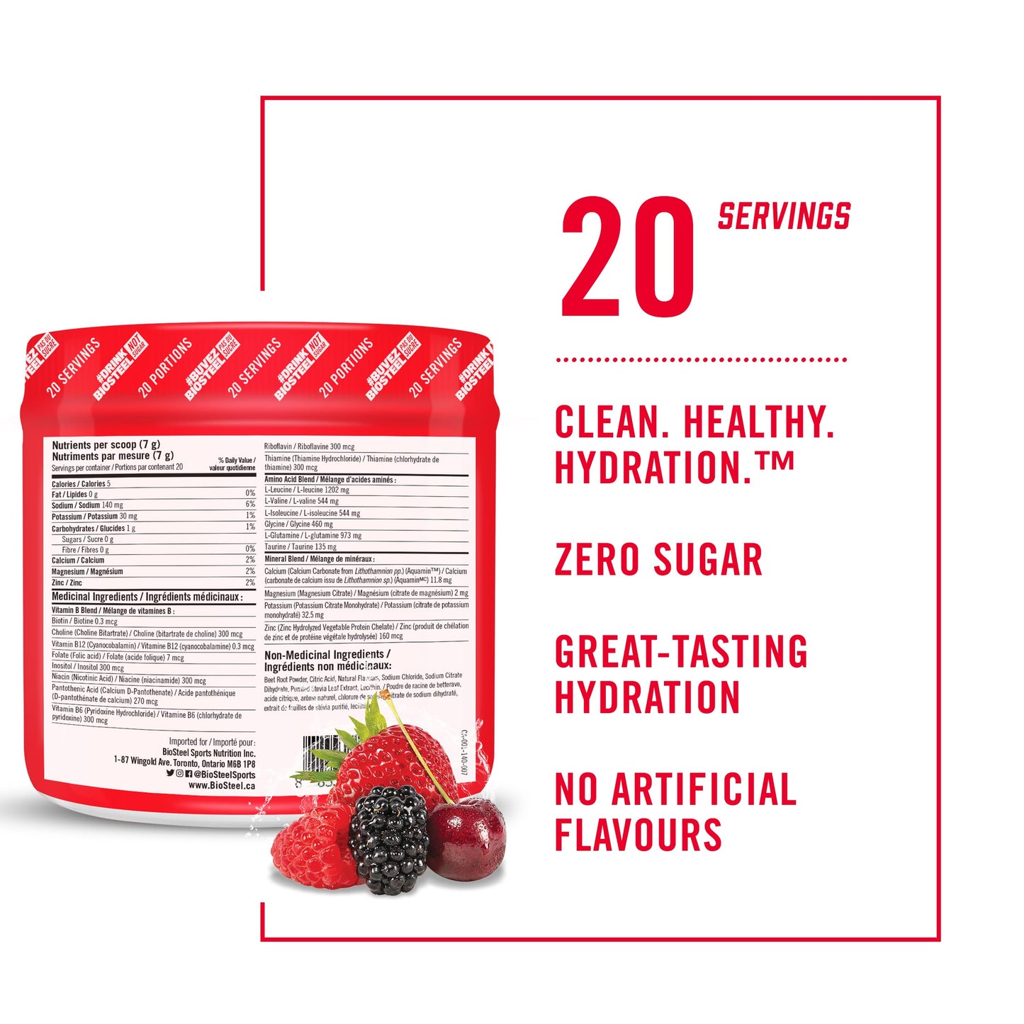 BioSteel Electrolyte Hydration Mix, Mixed Berry, 20 Servings 🍁 All In One Marketplace Canada