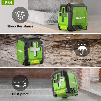 Huepar Self Leveling Laser Level with Tripod, 98Ft Green Cross Line Laser Leveler Tool for Picture Hanging, Tile, Home Renovation, Indoor Project, Battery Included, 40in Tripod - Available at All In One Marketplace Canada