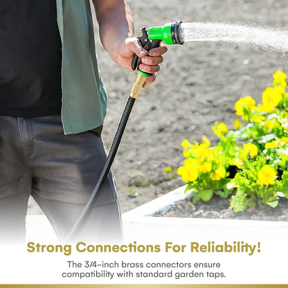Flexi Hose with 8 Function Nozzle Expandable Garden Hose, Lightweight & No-Kink Flexible Garden Hose, 3/4 inch Solid Brass Fittings and Double Latex Core, 50 ft Black
