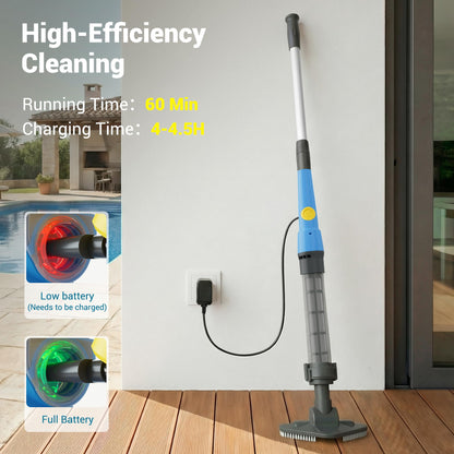 Hushlight Handheld Hot Tub Vacuum – Lightweight Stick Cleaner for Above-Ground Pools, Includes 2 Brush Heads for Debris and Sand (Blue) - Available at All In One Marketplace Canada