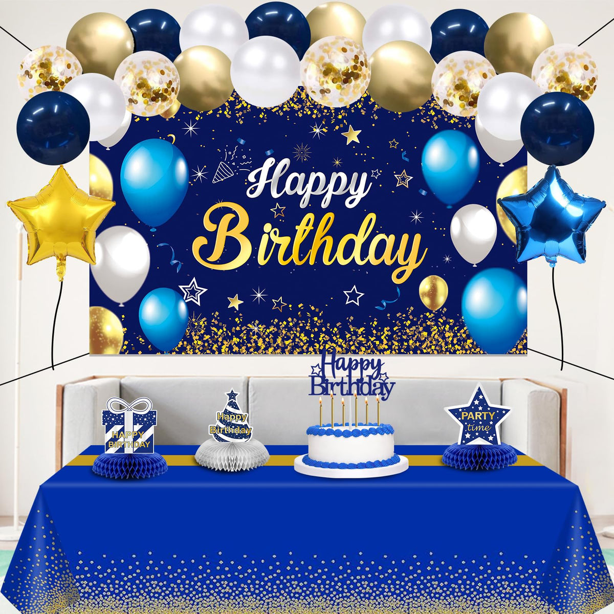 YeohJoy Birthday Decorations Navy Blue Gold 35Pcs Party Supplies 🍁 All In One Marketplace Canada