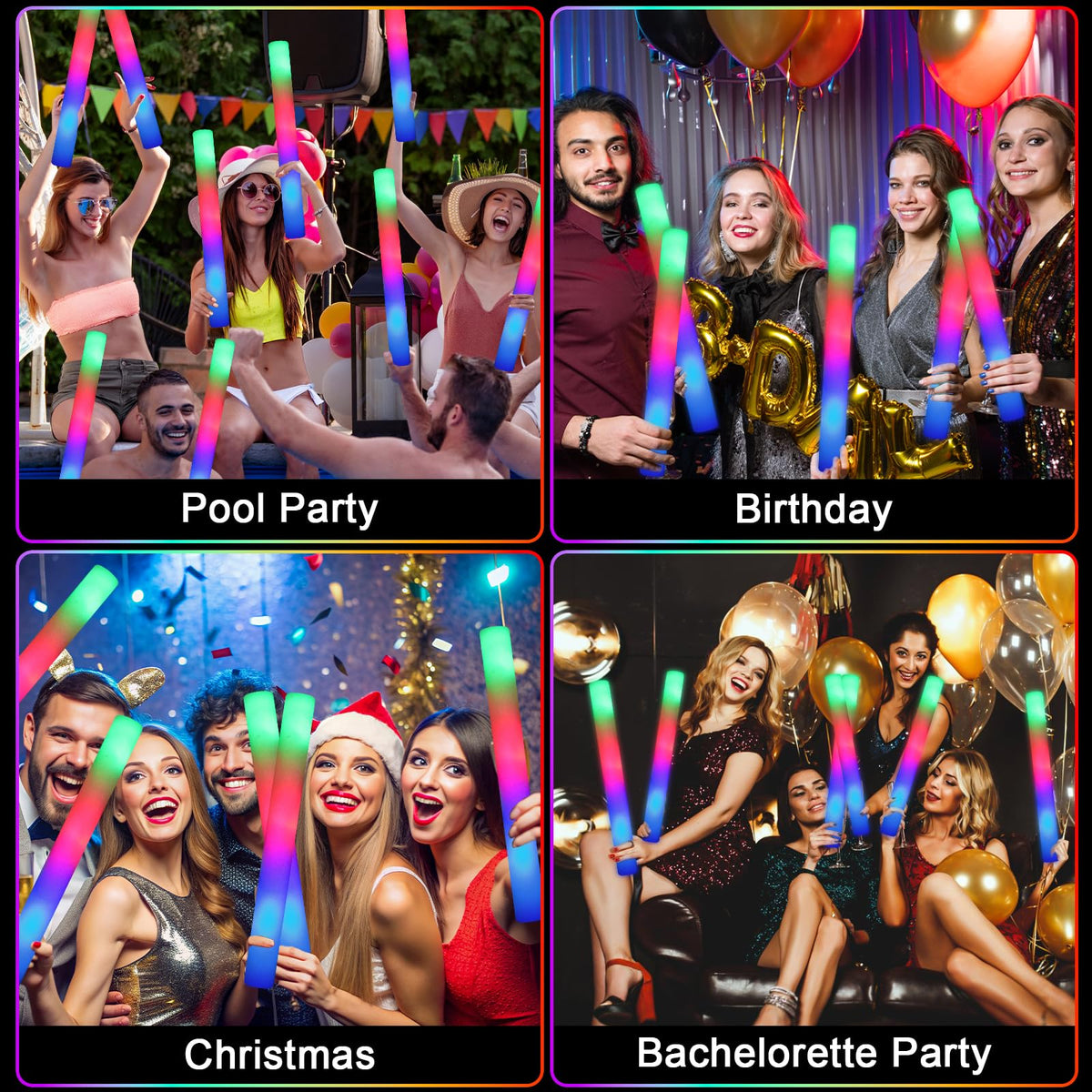 HONLYNE 44 PCS Foam Glow Sticks, Glow Sticks Bulk with 3 Modes Colorful Flashing, LED Light Sticks, Glow in Dark Party Supplies for Wedding, Raves, Birthday, Christmas, New Year 🍁 All In One Marketplace Canada