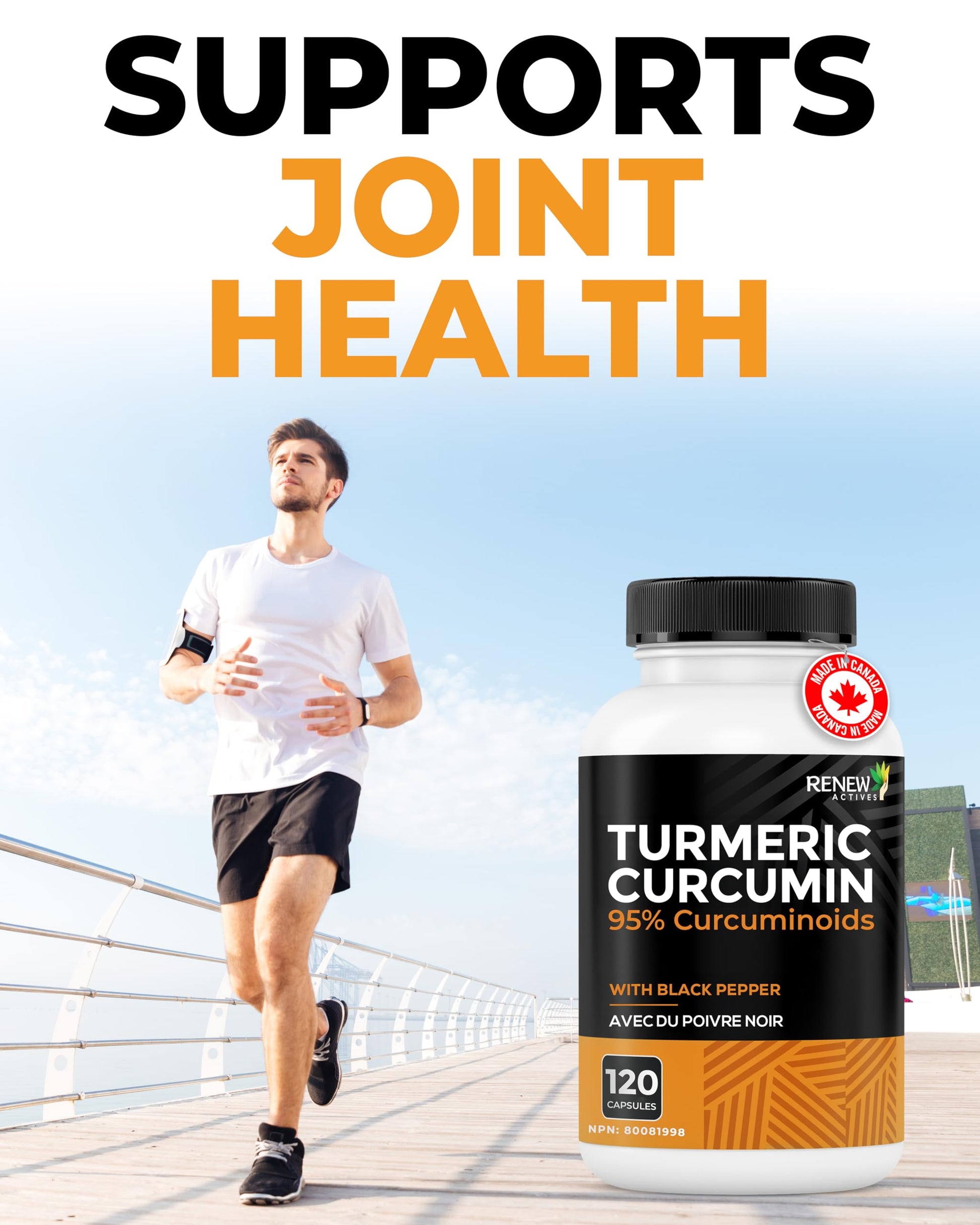 RENEW ACTIVES Turmeric Curcumin – Ultra Potent 95% Curcuminoids with BioPerine Black Pepper for Maximum Absorption – Supports Joint Health, Mobility, Digestion & Liver – Made in Canada – 120 Capsules