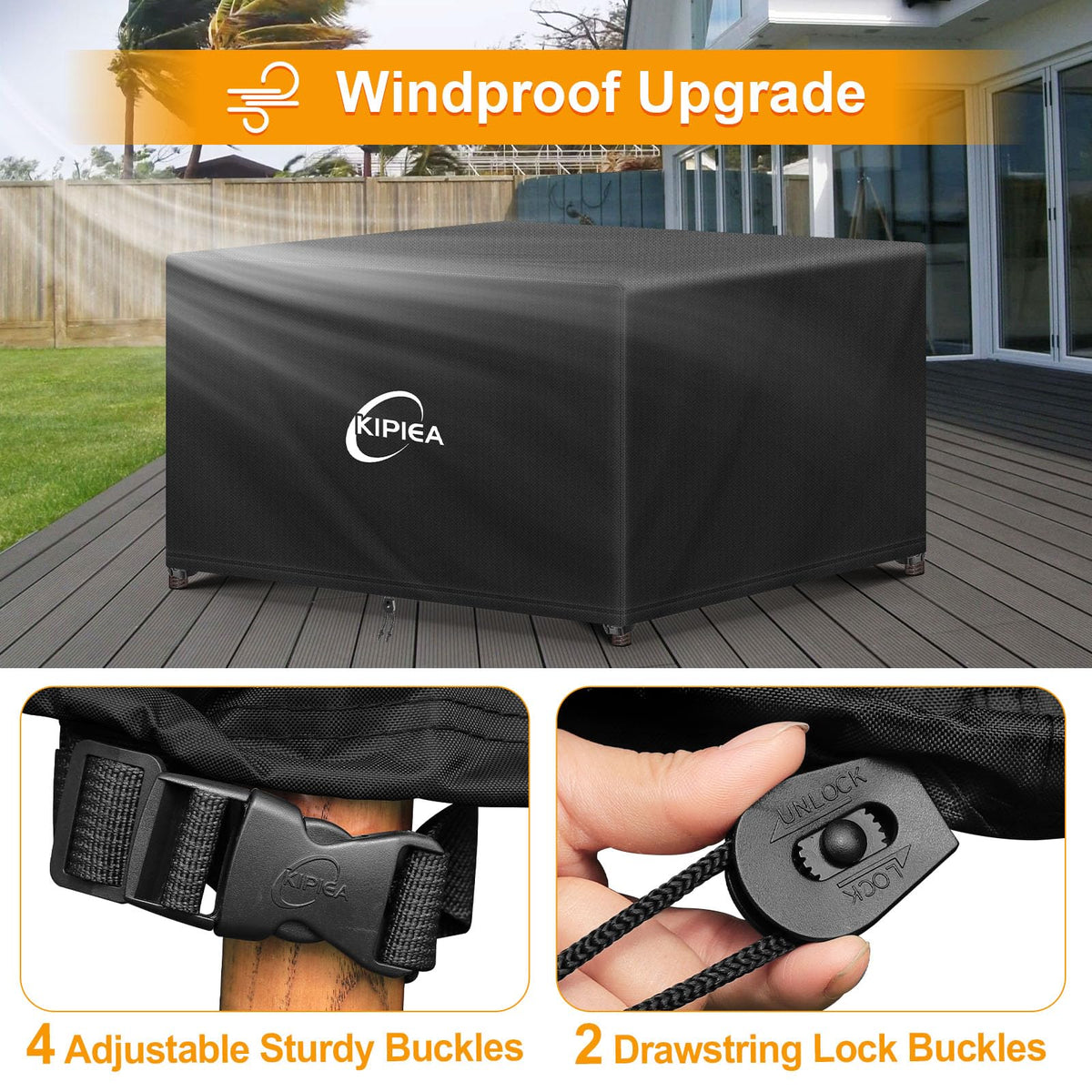 Kipiea Patio Furniture Covers Waterproof Winter, 420D Outdoor Furniture Set Covers, Heavy-Duty Patio Table Covers, No Tears Anti UV No Fading (58" L x 34" W x 28" H) 🍁 All In One Marketplace Canada