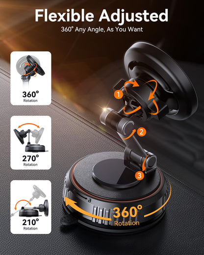 Miracase for MagSafe Car Mount[20 Powerful N55 Magnets+Industrial-Grade Vacuum Base] Magnetic Phone Holder Car 360° Full-Directional Adjustment, Fit for Windshield & Dashboard with All Smartphones
