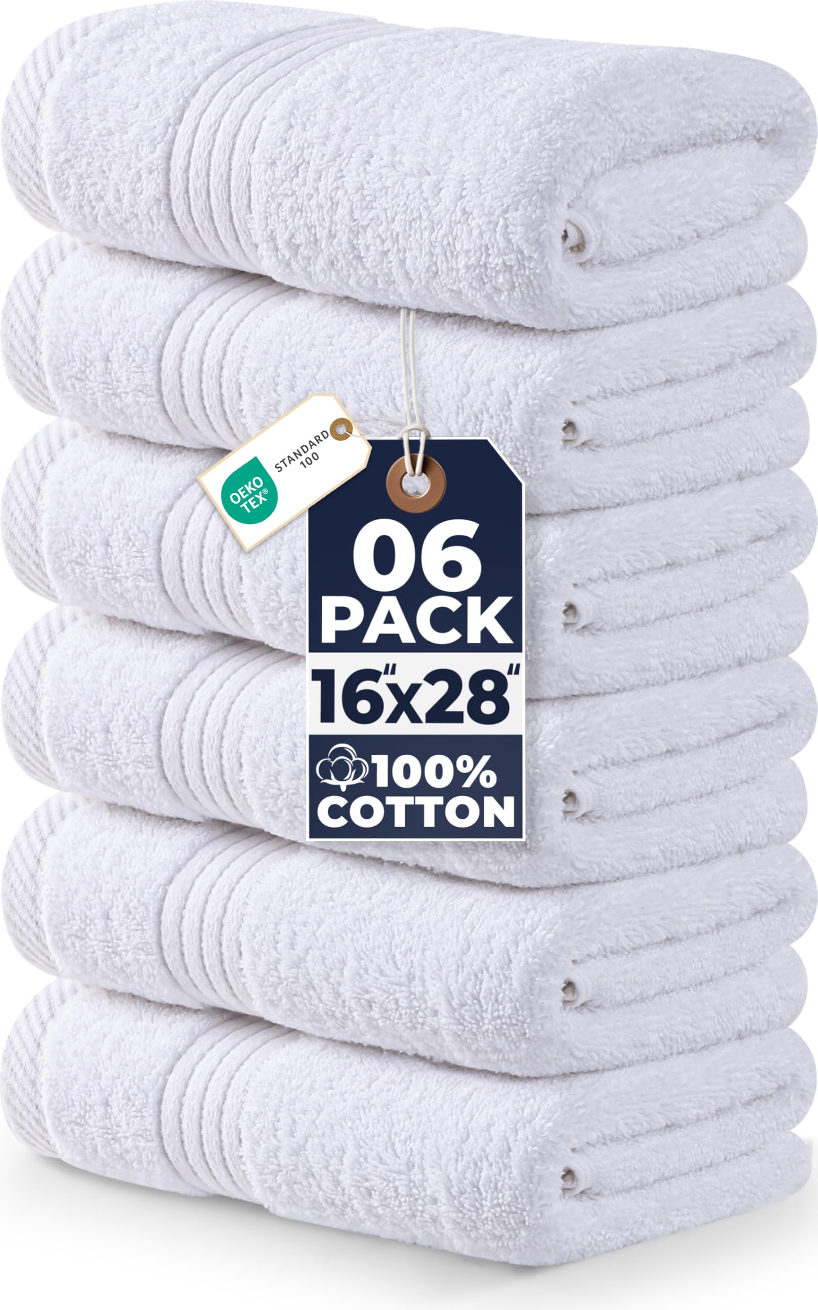 Utopia Towels 6 Piece Premium Hand Towels Set, 16 by 28 inches, 100% Ring Spun Cotton, Lightweight and Highly Absorbent Towels for Bathroom, Travel, Camp, Hotel, and Spa, White - Available at All In One Marketplace Canada