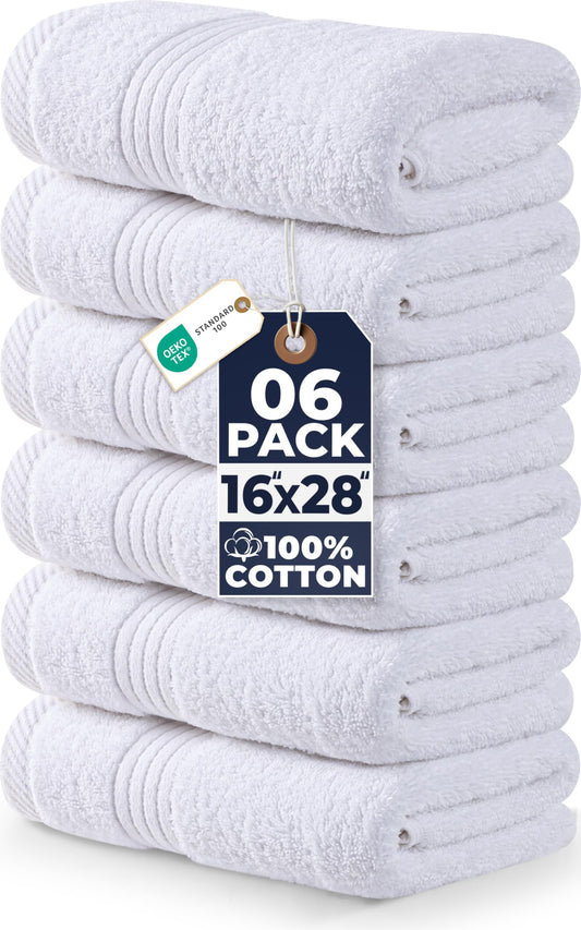 Utopia Towels 6 Piece Premium Hand Towels Set, 16 by 28 inches, 100% Ring Spun Cotton, Lightweight and Highly Absorbent Towels for Bathroom, Travel, Camp, Hotel, and Spa, White - Available at All In One Marketplace Canada
