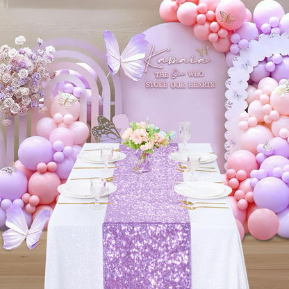 B-COOL Purple Table Runners 4 Pack 12x72 Inch Sequin Lavender Runner for Tables Halloween Party Decor Christmas Holiday Birthday Bridal Baby Shower Wedding Decorations