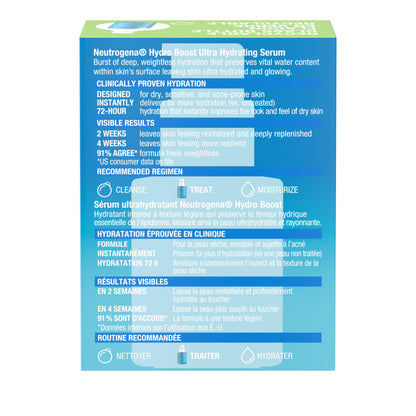 Neutrogena Hydro Boost Ultra Hydrating Serum, Hyaluronic Acid, Amino Acids, Electrolytes, Acne, Dry & Sensitive Skin, 29mL