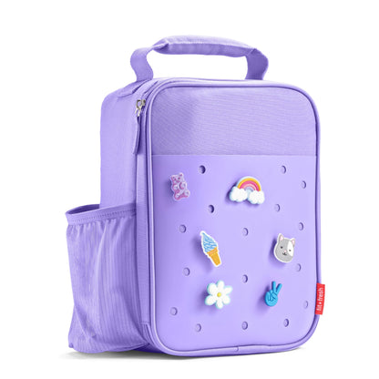Fit & Fresh Charm Lunch Bag for Kids, Thermal Insulated Lunch Box for Kids Boys & Girls with Shoe Charm Slots for Personalization, School Lunch Box, Purple