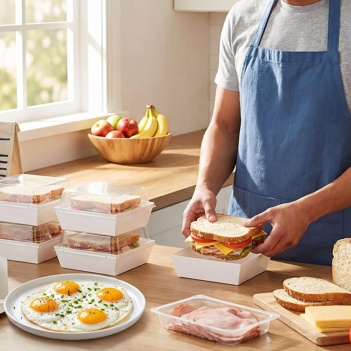 Hiceeden Set of 100 Sandwich Boxes with Clear Lids, White Paper Charcuterie Boxes, 5" Square Dessert Cake Boxes Food Grade for Swiss Roll, Hamburger, Pasta, Salad, Cookie 🍁 All In One Marketplace Canada