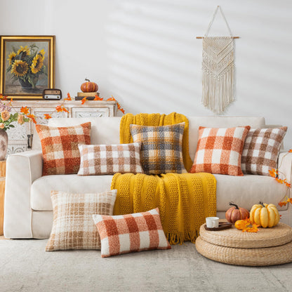 AQOTHES Plaid Fall Throw Pillow Covers Orange 20x20 Inch Set of 2 🍁 All In One Marketplace Canada