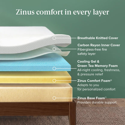Zinus Full Mattress - 6 Inch Green Tea Cooling Gel Memory Foam Mattress, Pressure Relief, for Cool Sleep, CertiPUR-US Certified Foam, Mattress in a Box, 10-Year Warranty, Full Size