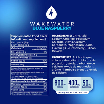 Wake Water Sugar Free Electrolyte Packets, Hydration Powder, Keto & Paleo Friendly Electrolyte Drink Mix, Fasting Hydration Packs, Travel Essentials, Pack of 10 (6g Each) (6 g (Pack of 10), Blue Raspberry)