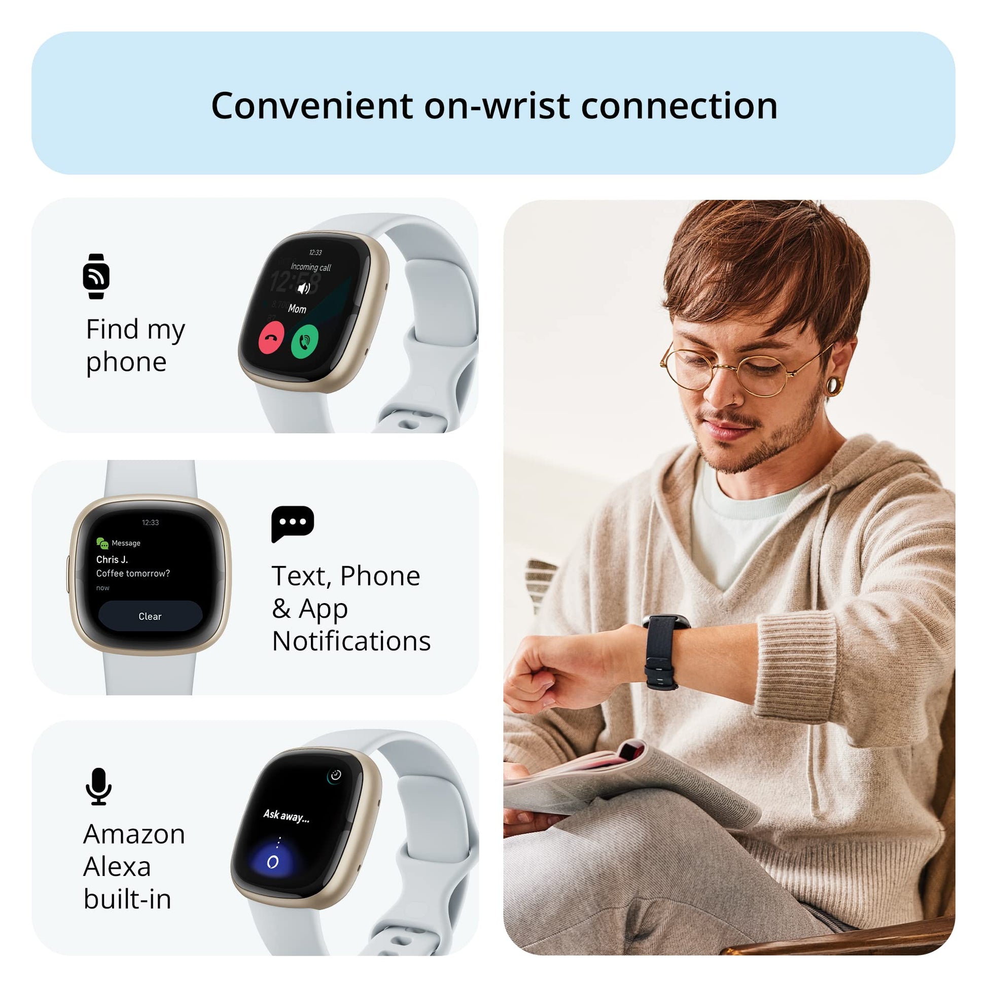 Google Fitbit Sense 2 - Health & Fitness Smartwatch - Blue Mist/Pale Gold Fitbit