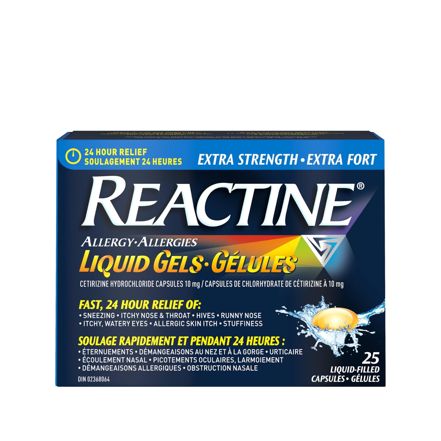 Reactine Extra Strength Antihistamine Liquid Gel Pills - 10mg Cetirizine Hydrochloride - Allergy Relief Medicine - 25 count reactine