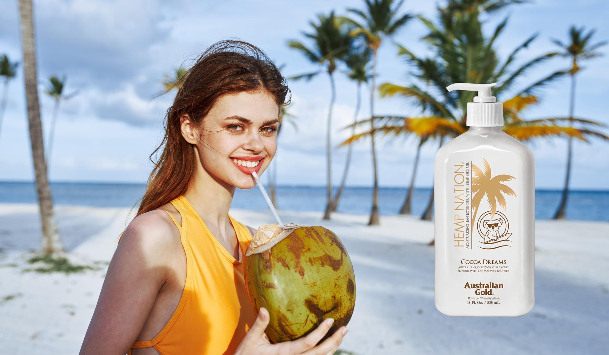 Australian Gold Hemp Nation Cocoa Dreams Tan Extender w/Derma Dark Bronzer 18oz Australian Gold
