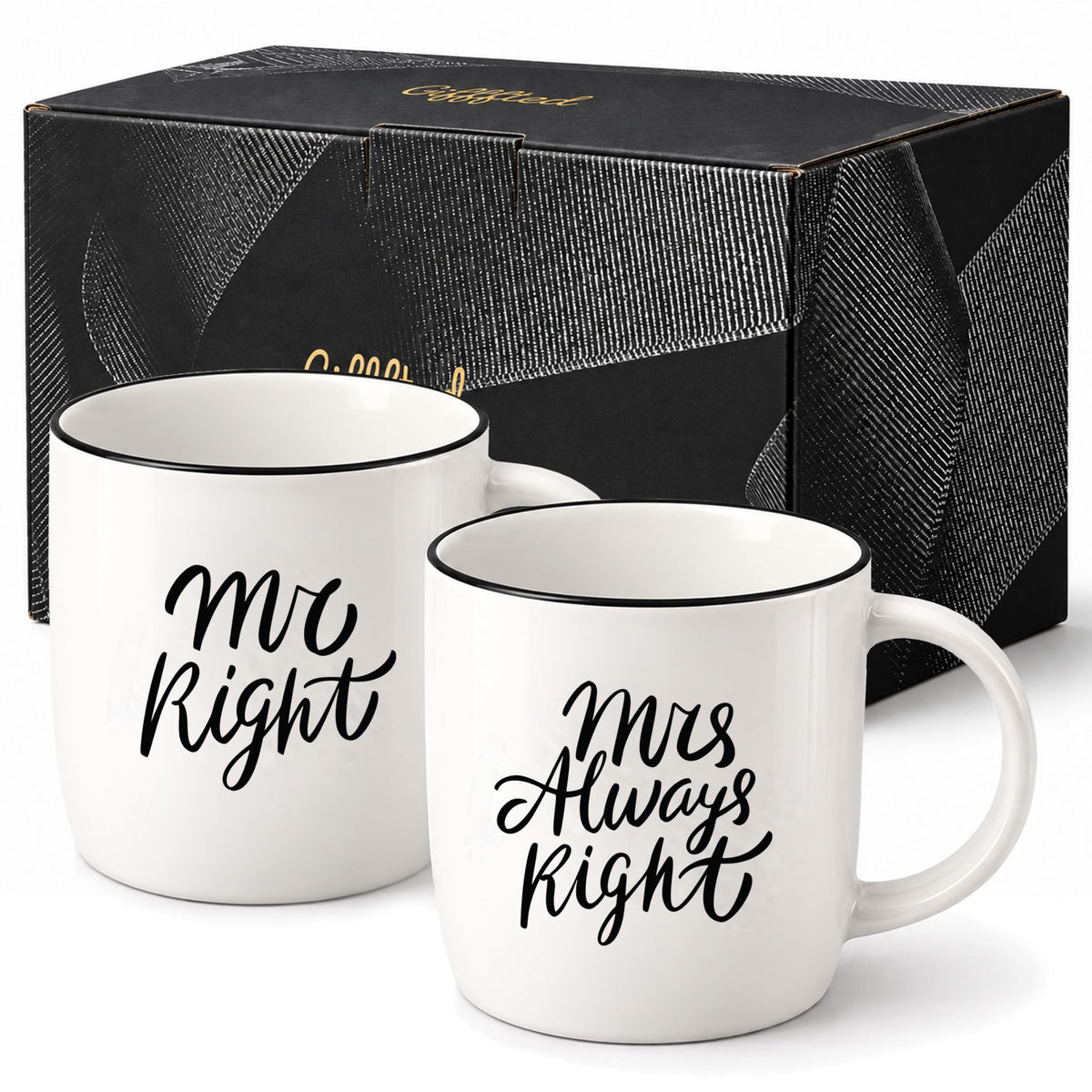 Triple Gifffted Mr Right and Mrs Always Right Coffee Mugs Gift Set, 380 ml 🍁 All In One Marketplace Canada