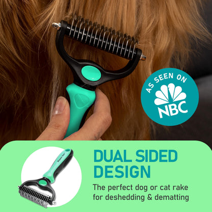 Maxpower Planet Pet Grooming Brush - Double Sided Shedding, Dematting - Undercoat Rake Dogs - Dog Grooming Brush - Deshedding Brush for Dogs - Dog Brush, Cat Brush, Reduce Shedding by 95%, Turquoise
