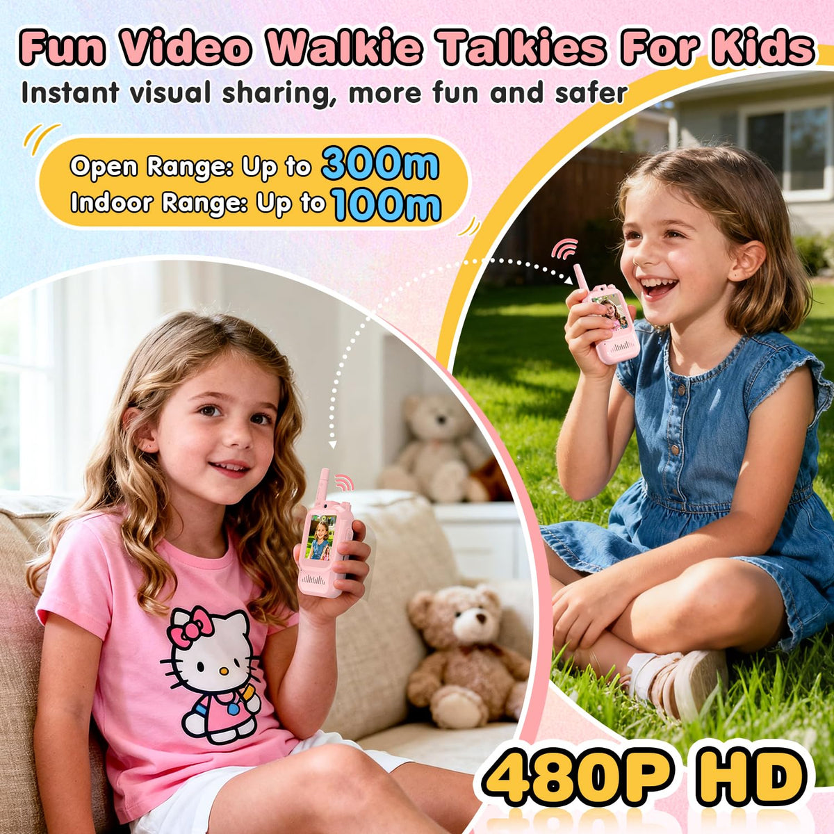 Video Walkie Talkies for Kids, 2 Pack Facetime Walkie Talkies with HD Camera & Voice Changer for Boys Girls for Family Games, Indoor, Outside, Hiking Christmas Birthday Toys Gift Ages 3-12 (Pink) 🍁 All In One Marketplace Canada
