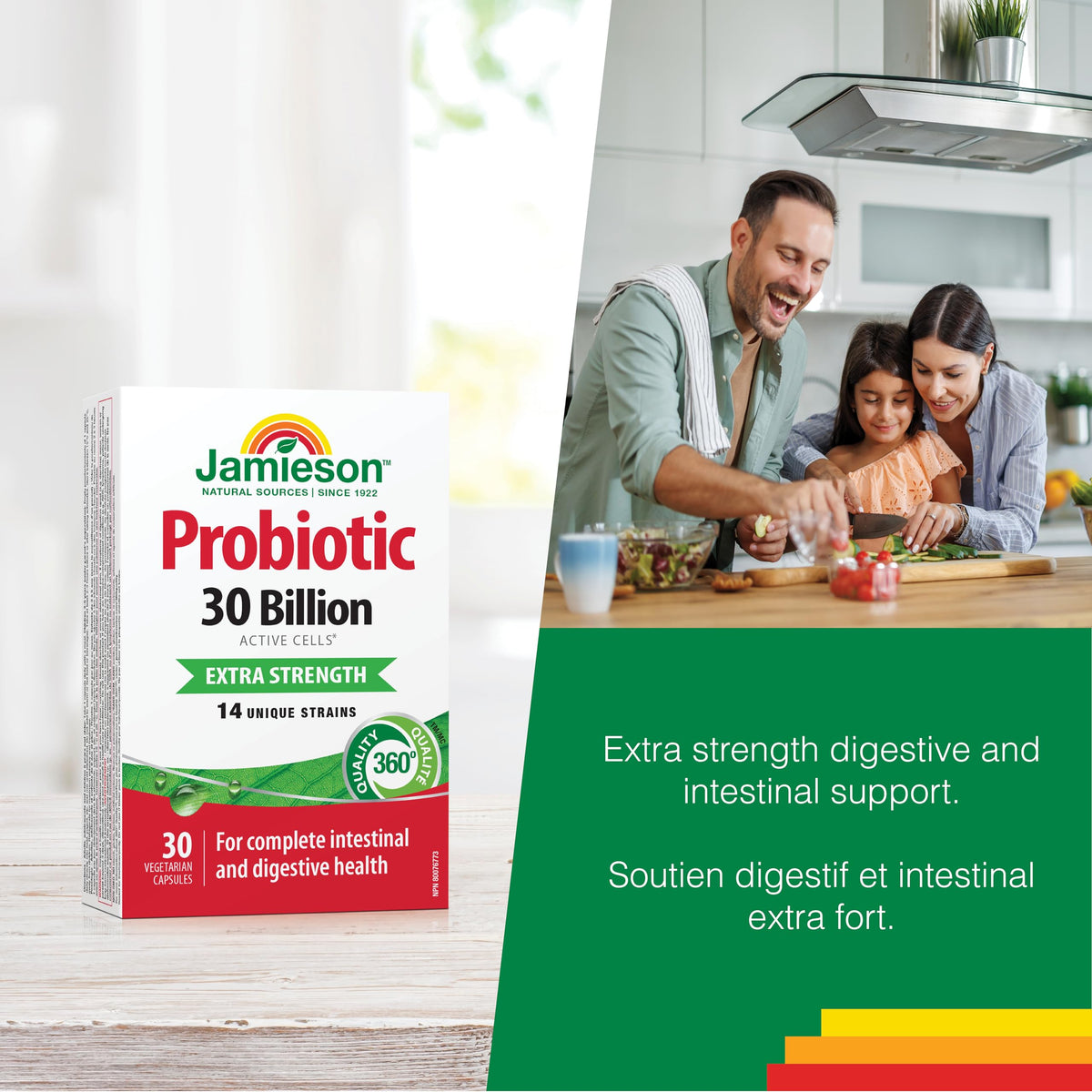 Jamieson Probiotic 30 Billion CFU, Extra Strength, 30 Vegetarian Capsules. Supports Digestive Health & Intestinal Health. 14 Unique Strains, Including Lactobacillus and Bifidobacterium, Non-GMO