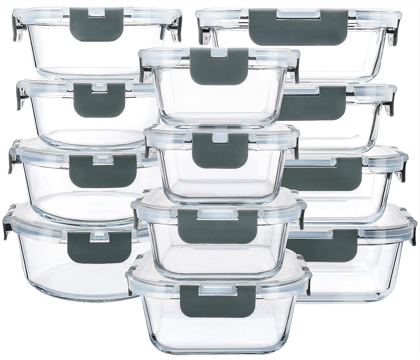 M MCIRCO 24-Piece Glass Food Storage Containers with Snap Locking Lids,Glass Meal Prep Containers Set - Airtight Lunch Containers, Microwave, Oven, Freezer and Dishwasher - Available at All In One Marketplace Canada