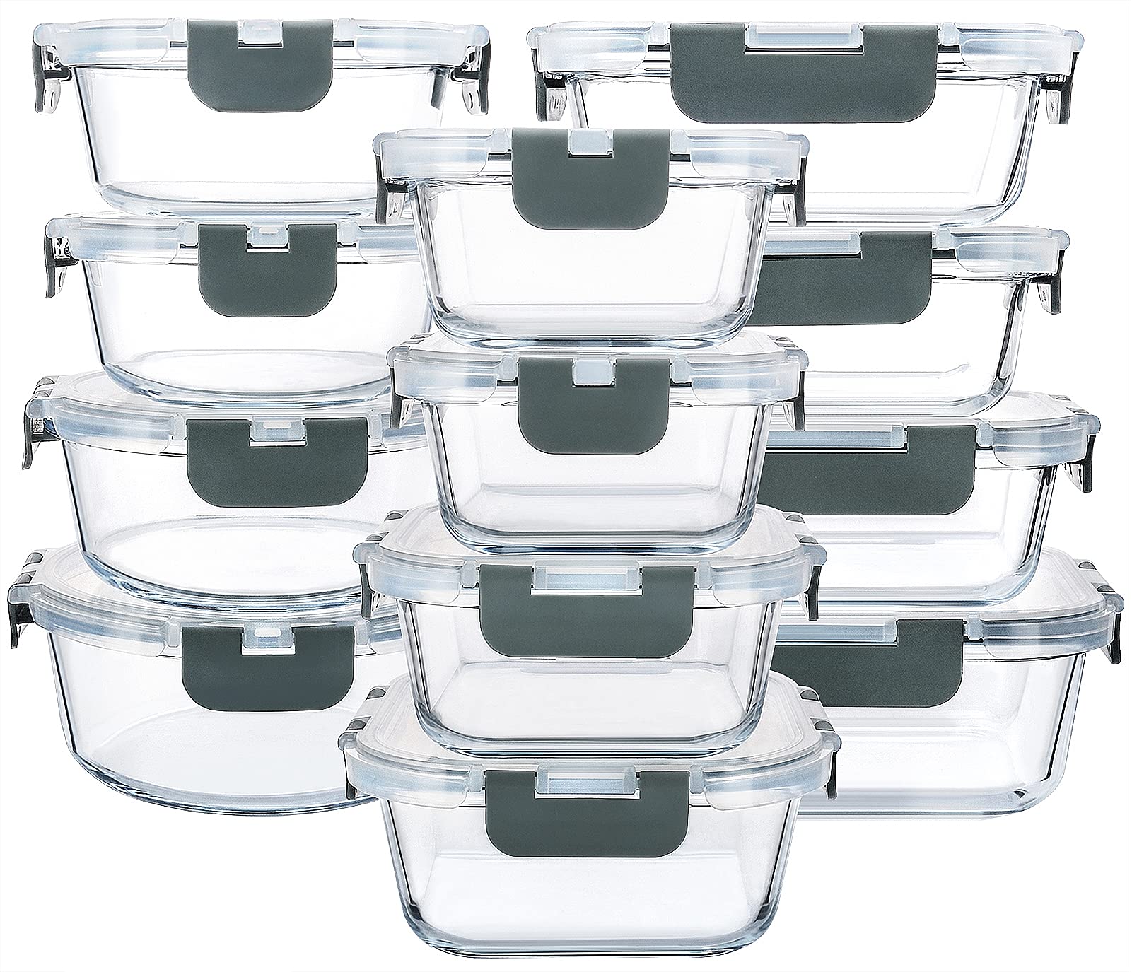 M MCIRCO 24-Piece Glass Food Storage Containers with Snap Locking Lids,Glass Meal Prep Containers Set - Airtight Lunch Containers, Microwave, Oven, Freezer and Dishwasher - Available at All In One Marketplace Canada