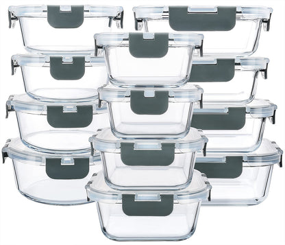 M MCIRCO 24-Piece Glass Food Storage Containers with Snap Locking Lids,Glass Meal Prep Containers Set - Airtight Lunch Containers, Microwave, Oven, Freezer and Dishwasher - Available at All In One Marketplace Canada