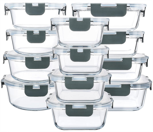 M MCIRCO 24-Piece Glass Food Storage Containers with Snap Locking Lids,Glass Meal Prep Containers Set - Airtight Lunch Containers, Microwave, Oven, Freezer and Dishwasher - Available at All In One Marketplace Canada