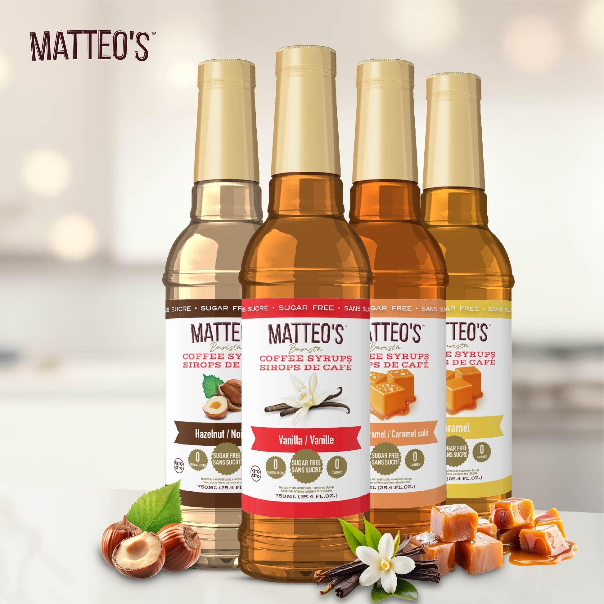 Matteo's Barista Style Sugar Free Coffee Syrup - 4 Flavor Variety Pack, Zero Calorie, Keto Friendly, 25.4oz