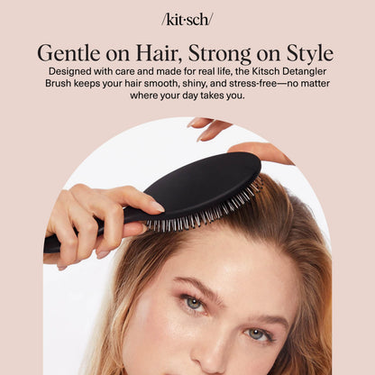 Kitsch Recycled Plastic Wet/Dry Hair Brush, Detangling Tool for Curly or Straight Styles, Brush for Tangled Strands, Flexible Hairbrush Bristles, Brushes for Women & Men, Adults & Kids - Black