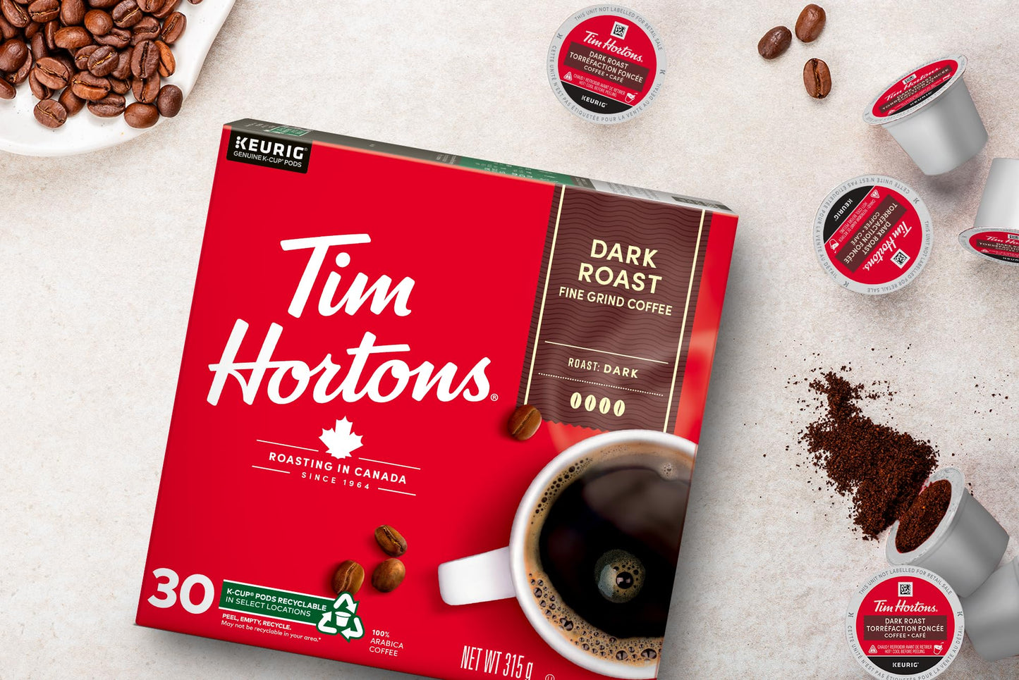 Tim Hortons Dark Roast Coffee K-Cup Pods, 30 Single Serve Capsules